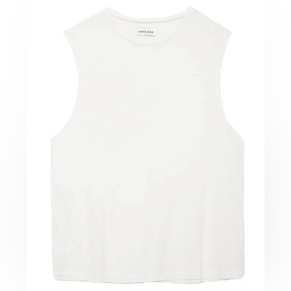 ANINE BING Issac Tee in White Linen Blend Size Large - Picture 2 of 7